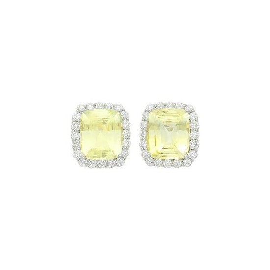 Pair of White Gold, Yellow Sapphire and Diamond Earclips