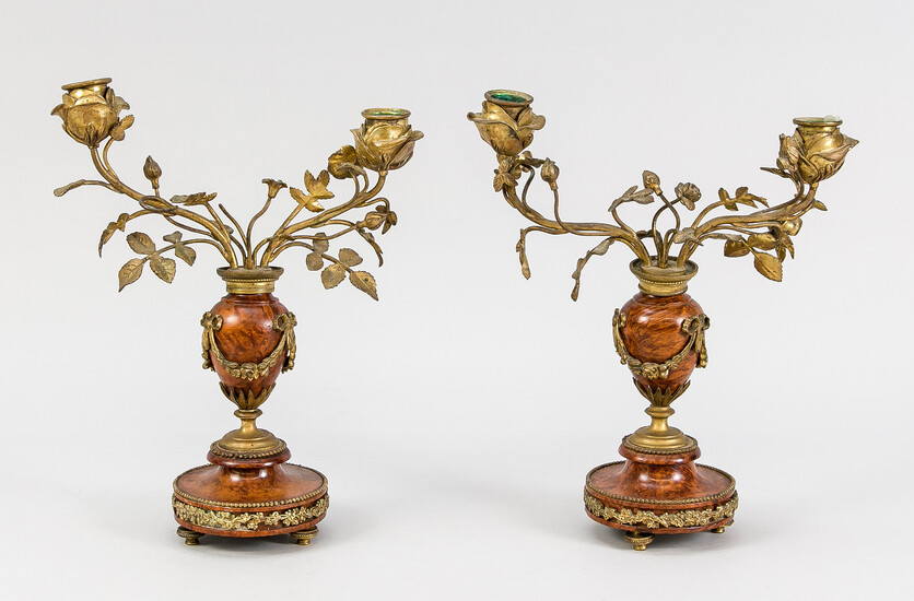Pair of candlesticks, late 19th c. Balustrated and...