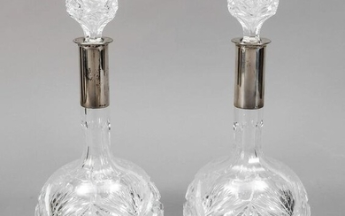 Pair of crystal decanters with sil