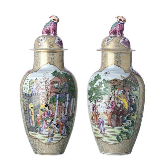 Pair of pots 'oriental decoration' in porcelain fr