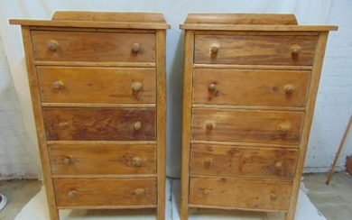 Pair rare Habitant chests, 2 5 drawer rustic chests