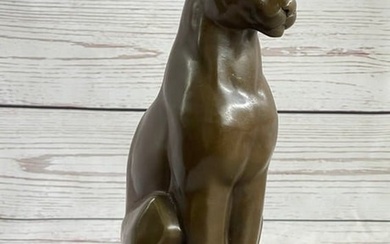 Panther Puma Cougar Cat Bronze Sculpture Statue Figure on Marble Base