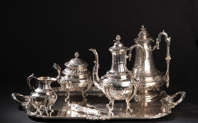 Silver coffee service part decorated with water leaves and palmettes,...