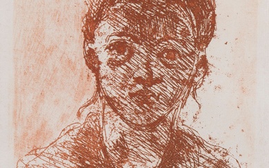 Paul Cézanne (1839-1906) Tête de jeune fille. 1873. Eau-forte et roulette. 103 x 128. Cherpin...
