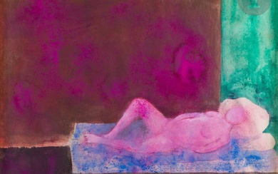 Paul GUIRAMAND (1926-2007) Nu rose allongé, 1970 Aquarelle. Signée en bas à droite. 68 x...