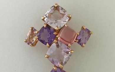Pendant in pink gold 750°/°°° set with amethysts and pink tourmalines, Gross Weight: 4,8g