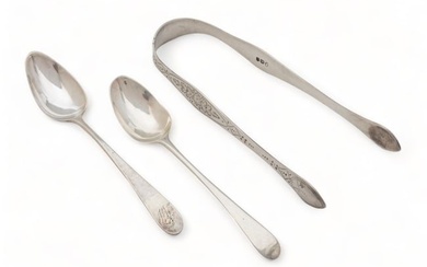 Peter, Ann & Wm Bateman, Peter & Ann Bateman Sterling Silver Spoons, Sugar Tongs 1796, 1802,1803, L