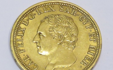 Pièce en or de 80 Lires "Charles Félix-Royaume de Sardaigne", datée de 1826. Poids :...