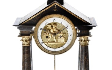 Pillar clock with striking work and Jacquemarts,...