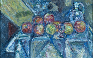 Pinchus KREMEGNE (1890-1981). "Nature-morte, pommes et pichet". Huile sur toile signée en bas à gauche,...