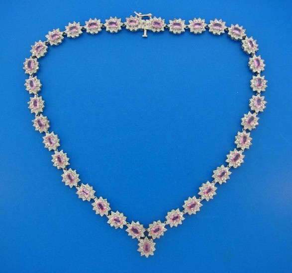 Pink Sapphire Diamond White Gold NECKLACE 1980s