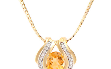 Plated 18KT Yellow Gold 4.05ct Citrine and Diamond Pendant with...