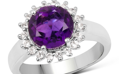 Plated Rhodium 2.40ct Amethyst and White Topaz Ring