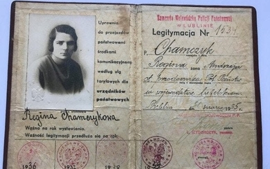 Polish Police ID Issued to the Wife of Policeman - 1935