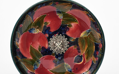 'Pomegranate' a Moorcroft Pottery plate with Tiffany & Co metal mount designed by William Moorcroft