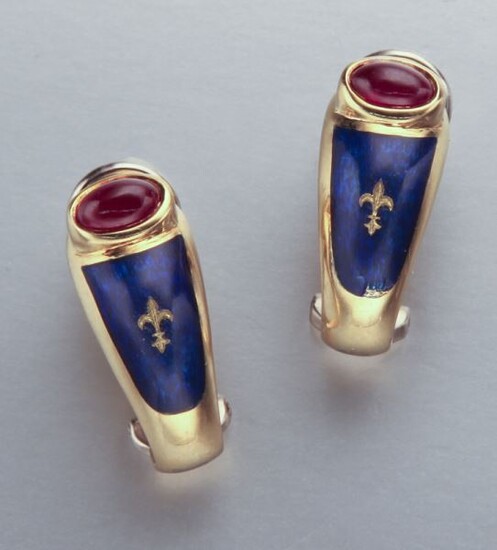 Pr. Faberge 18K gold & enamel earrings