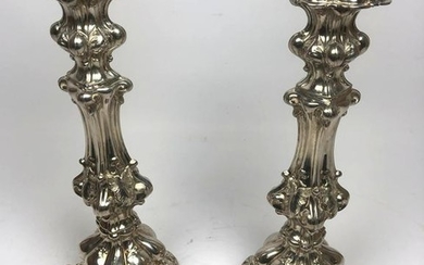 Pr Ornate Continental Silver Candlesticks. Unmarked.
