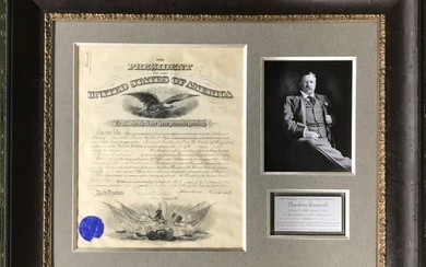 President Theodore Roosevelt Signed Appointment Document Custom Framed JSA LOA 3