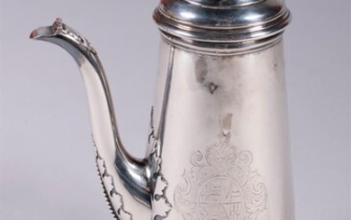 QUEEN ANNE CRESTED SILVER CHOCOLATE POT, LONDON, 1711, ANTHONY NELME