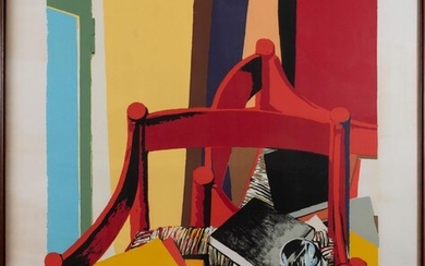 RENATO GUTTUSO (Bagheria 1911 - Roma 1987) "Natura morta con sedia". Litografia a colori su...
