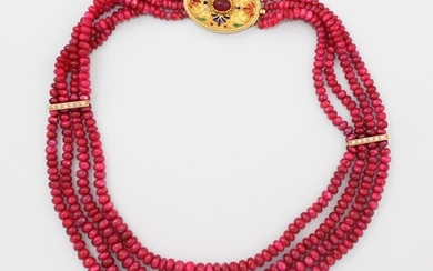 RUBY, DIAMOND AND GOLD NECKLACE