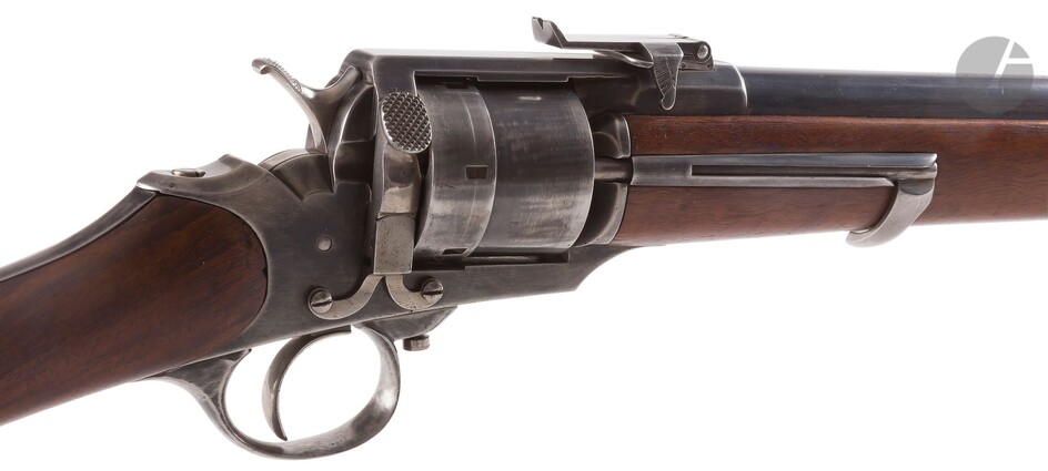 Rare carabine revolver Perrin, six coups,... - Lot 50 - Ader