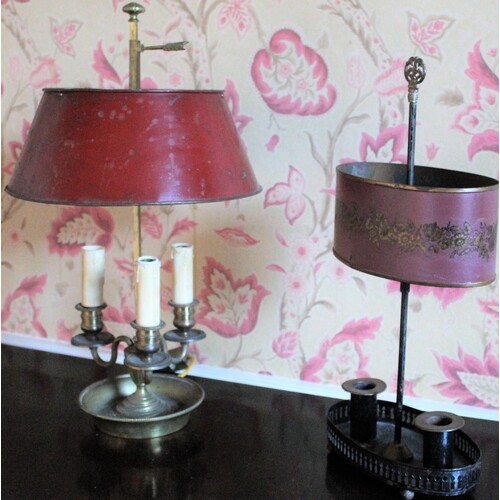 Regency style three branch gilt metal bouillotte lamp with c...