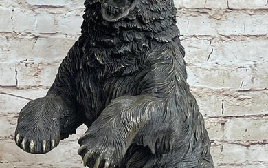 Remington Inspired Fierce Standing Bear Bronze Sculpture - 17" x 9"
