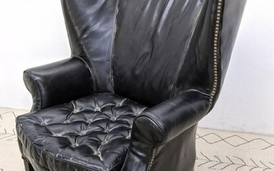 Restoration Hardware Black Leather Wing chair.