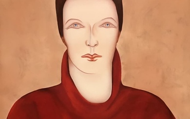 Riccardo GUARNERI (1933) "Femme au pull rouge" Huile sur toile signée en bas à gauche...