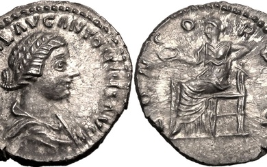 Roman Empire Lucilla (daughter of Marcus Aurelius) AD 161-163 AR Denarius Good Very Fine; rev. struck from worn die, nicely toned
