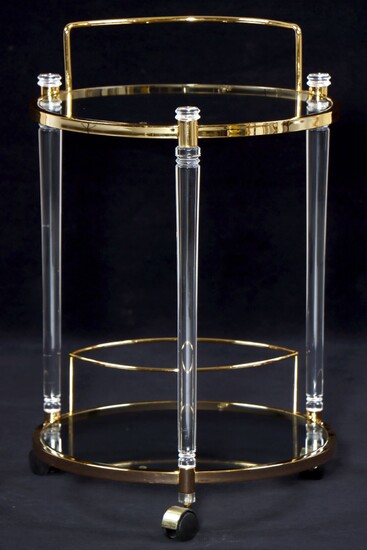 Round serving trolley, metal frame partially gold-plated, structure...