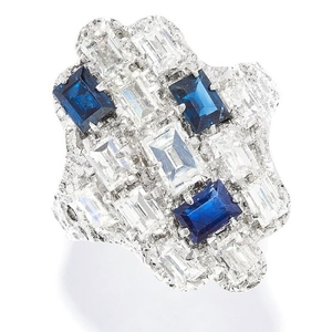 SAPPHIRE AND DIAMOND RING, CHARLES DE TEMPLE 1988 in