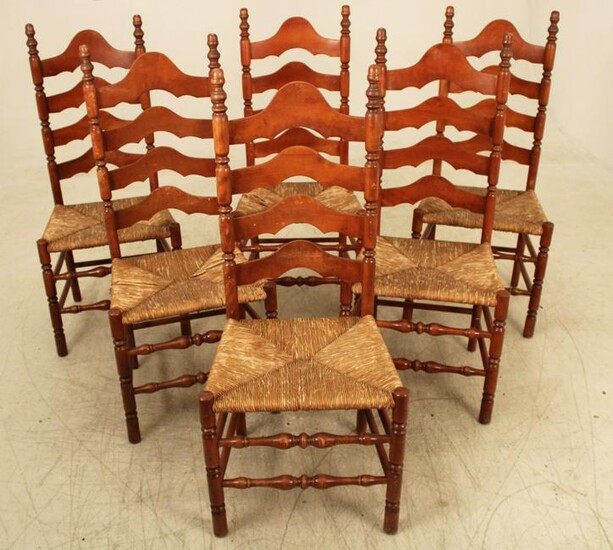 SET OF 6 AMERICAN STAINED CHERRY LADDER BACK CHAIRS