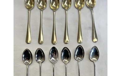 SET OF 6 SILVER GILT COFFEE SPOONS, SHEFFIELD 19661 & SET OF...