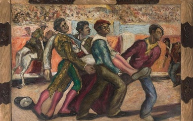 SPANISH SCHOOL (Early 20th century) "Gang removing the wounded bullfighter from the ring"