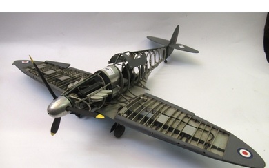 Scratch built metal and painted wooden model of a Spitfire, ...
