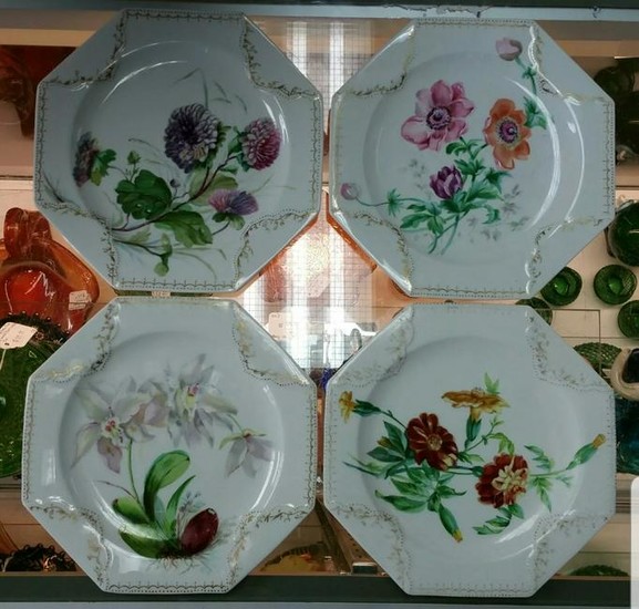 Set of 4 1879 English Brownfield Porcelain Hand Painted