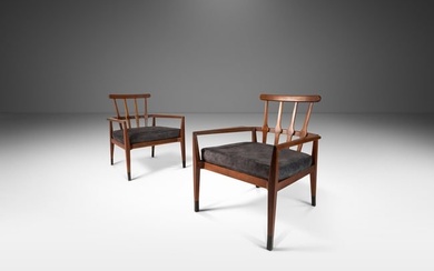 Set of Two (2) Mid-Century Modern Angular Arm Chairs in Walnut & Velour by Foster McDavid USA c.