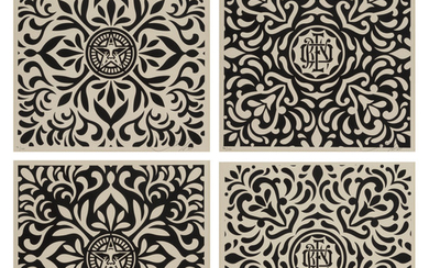 Shepard Fairey (1970), Japanese Fabric Pattern Set of Four (Black) (2009)