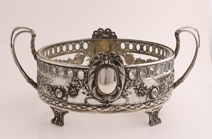 Silver bowl, 925/000, with glass inner bowl. Round