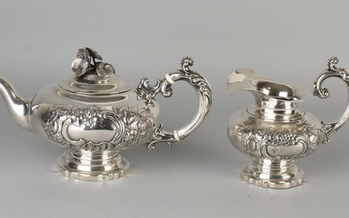 Silver tea jug, 833/000, globe model beautifully