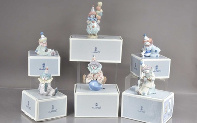 Six Lladro porcelain clown figures modelled in various positions