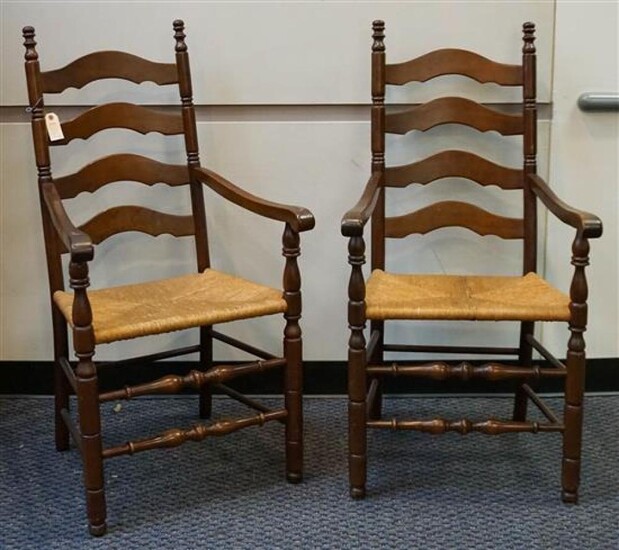 Six Pennsylvania House Windsor Style Cherry Brace-Back Side Chairs and a Pair of Rush Seat Ladder-Back Armchairs