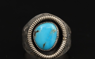 Southwestern Sterling Turquoise Shadowbox Ring