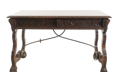 Spanish Baroque-style Carved Walnut Library Table