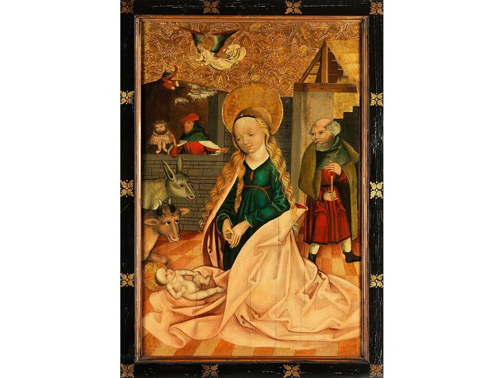 Spätgotische Altartafel mit Darstellung der Anbetung des Kindes