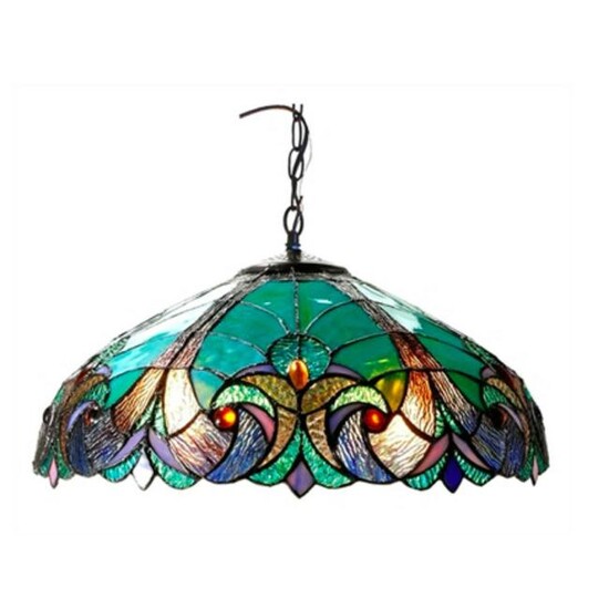 Stained Art Glass 2-Light Hanging Pendant Lamp