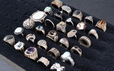 Sterling Silver Vintage Ring Collection Group Lot Coral Turquoise Navajo etc