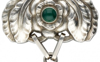 Sterling silver Georg Jensen brooch of the year 2008, set with yellow and green agate....